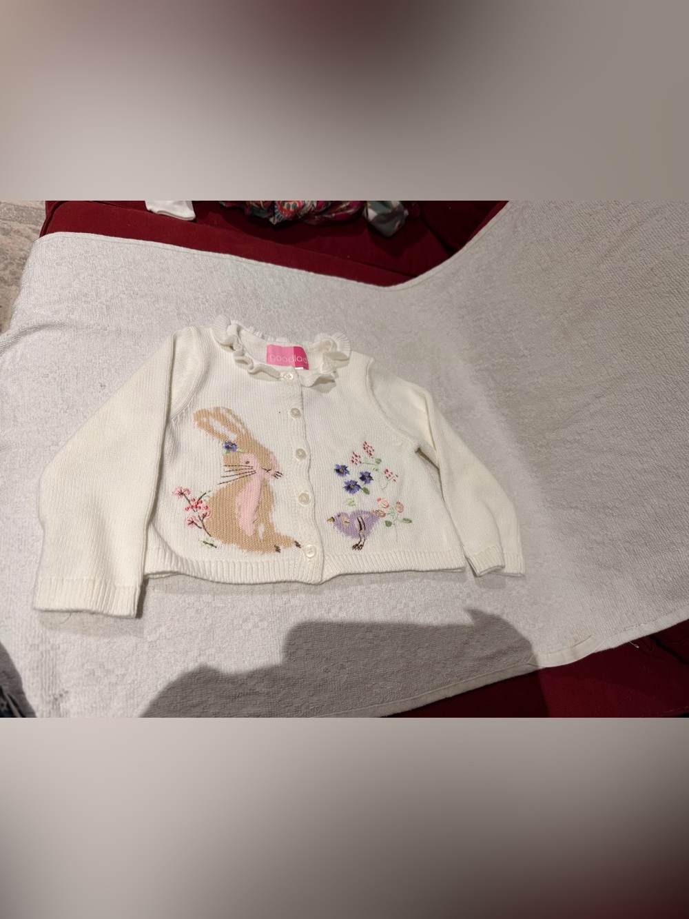 Good Lad Cream Knit Cardigan with Bunny and Bird Motif